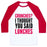 Virgin Teez  Baseball Tee Unisex Classic Baseball Tee / x-small / White/Red CRUNCHES? I THOUGHT YOU SAID LUNCHES UNISEX CLASSIC BASEBALL TEE
