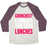 Virgin Teez  Baseball Tee Unisex Tri-Blend Baseball Tee / small / Oatmeal / Maroon CRUNCHES? I THOUGHT YOU SAID LUNCHES UNISEX TRI-BLEND BASEBALL TEE