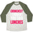 Virgin Teez  Baseball Tee Unisex Tri-Blend Baseball Tee / small / Oatmeal / Moss CRUNCHES? I THOUGHT YOU SAID LUNCHES UNISEX TRI-BLEND BASEBALL TEE