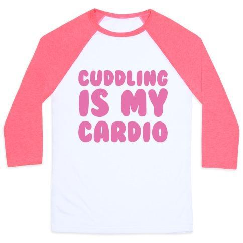 Virgin Teez  Baseball Tee Unisex Classic Baseball Tee / x-small / White/Neon Pink CUDDLING IS MY CARDIO UNISEX CLASSIC BASEBALL TEE