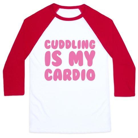 Virgin Teez  Baseball Tee Unisex Classic Baseball Tee / x-small / White/Red CUDDLING IS MY CARDIO UNISEX CLASSIC BASEBALL TEE