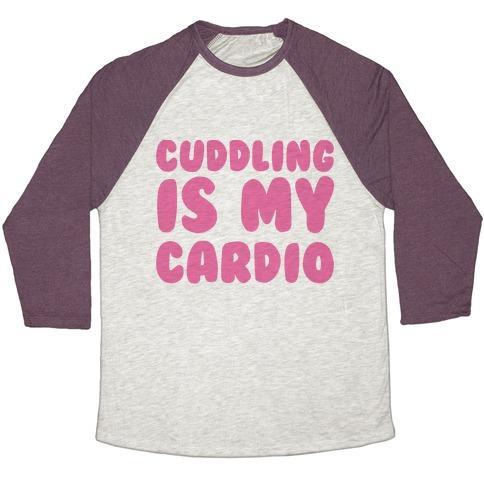 Virgin Teez  Baseball Tee Unisex Tri-Blend Baseball Tee / small / Oatmeal / Maroon CUDDLING IS MY CARDIO UNISEX TRI-BLEND BASEBALL TEE