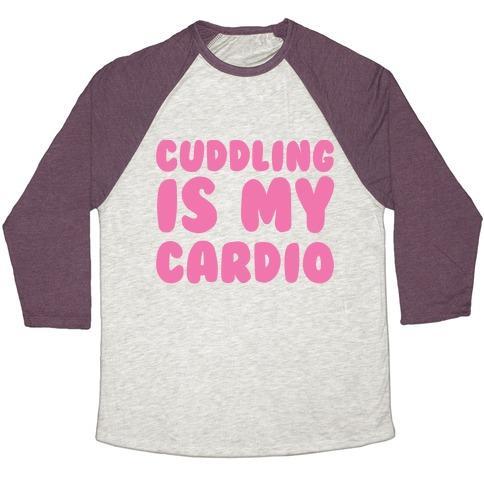 Virgin Teez  Baseball Tee Unisex Tri-Blend Baseball Tee / small / Oatmeal / Maroon CUDDLING IS MY CARDIO UNISEX TRI-BLEND BASEBALL TEE