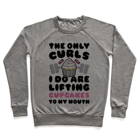 Virgin Teez  Pullover Crewneck Sweatshirt / x-small / Heathered Gray CUPCAKE CURLS CREWNECK SWEATSHIRT