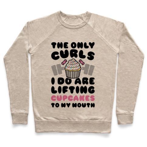 Virgin Teez  Pullover Crewneck Sweatshirt / x-small / Heathered Oatmeal CUPCAKE CURLS CREWNECK SWEATSHIRT