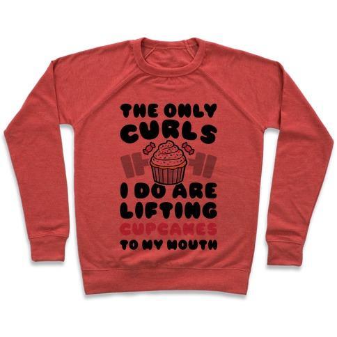 Virgin Teez  Pullover Crewneck Sweatshirt / x-small / Heathered Red CUPCAKE CURLS CREWNECK SWEATSHIRT