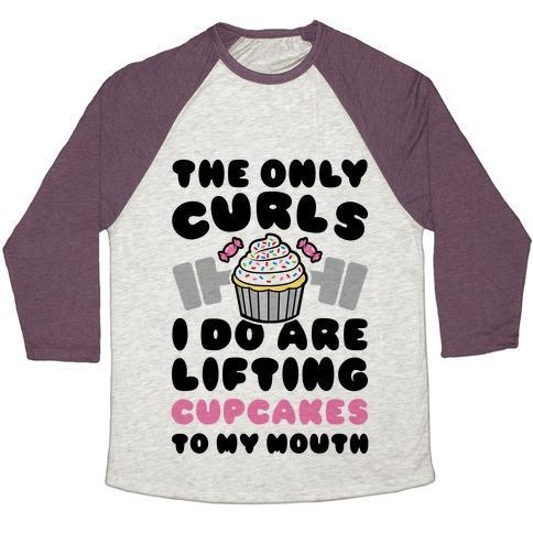 Virgin Teez  Baseball Tee Unisex Tri-Blend Baseball Tee / small / Oatmeal / Maroon CUPCAKE CURLS UNISEX TRI-BLEND BASEBALL TEE