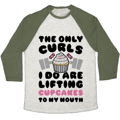 Virgin Teez  Baseball Tee Unisex Tri-Blend Baseball Tee / small / Oatmeal / Moss CUPCAKE CURLS UNISEX TRI-BLEND BASEBALL TEE