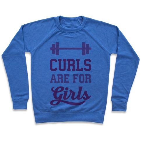 Virgin Teez  Pullover Crewneck Sweatshirt / x-small / Heathered Blue CURLS ARE FOR GIRLS CREWNECK SWEATSHIRT