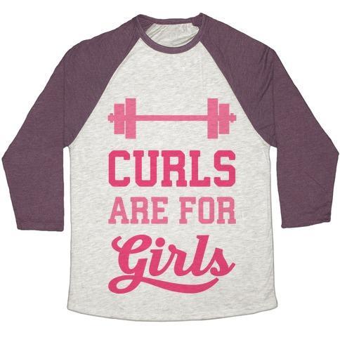Virgin Teez  Baseball Tee Unisex Tri-Blend Baseball Tee / small / Oatmeal / Maroon CURLS ARE FOR GIRLS UNISEX TRI-BLEND BASEBALL TEE