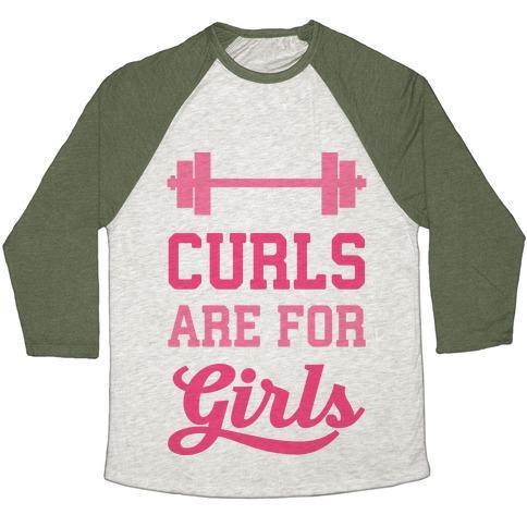 Virgin Teez  Baseball Tee Unisex Tri-Blend Baseball Tee / small / Oatmeal / Moss CURLS ARE FOR GIRLS UNISEX TRI-BLEND BASEBALL TEE