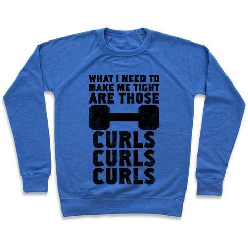 Virgin Teez  Pullover Crewneck Sweatshirt / x-small / Heathered Blue CURLS, CURLS, CURLS CREWNECK SWEATSHIRT