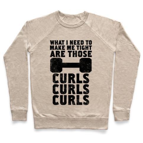 Virgin Teez  Pullover Crewneck Sweatshirt / x-small / Heathered Oatmeal CURLS, CURLS, CURLS CREWNECK SWEATSHIRT