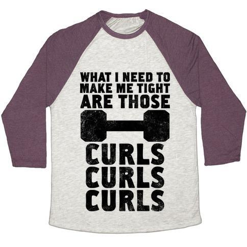 Virgin Teez  Baseball Tee Unisex Tri-Blend Baseball Tee / small / Oatmeal / Maroon CURLS, CURLS, CURLS UNISEX TRI-BLEND BASEBALL TEE