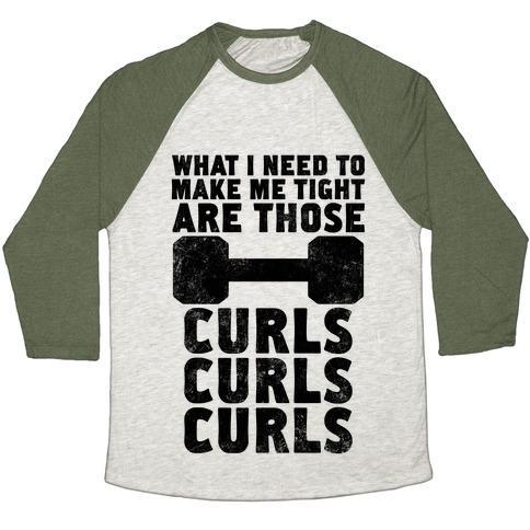 Virgin Teez  Baseball Tee Unisex Tri-Blend Baseball Tee / small / Oatmeal / Moss CURLS, CURLS, CURLS UNISEX TRI-BLEND BASEBALL TEE