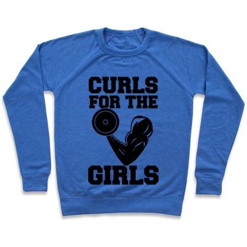 Virgin Teez  Pullover Crewneck Sweatshirt / x-small / Heathered Blue CURLS FOR THE GIRLS CREWNECK SWEATSHIRT
