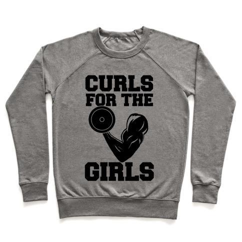 Virgin Teez  Pullover Crewneck Sweatshirt / x-small / Heathered Gray CURLS FOR THE GIRLS CREWNECK SWEATSHIRT
