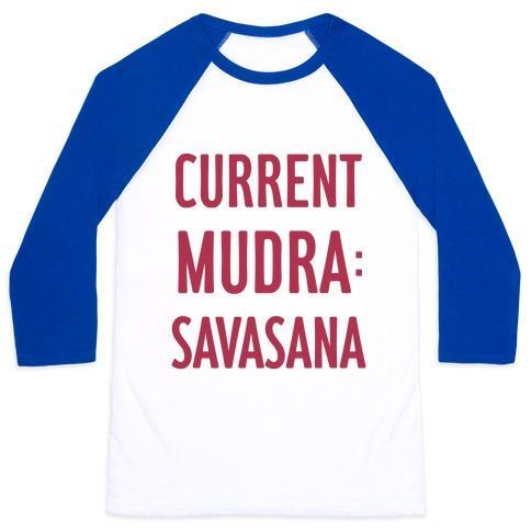 Virgin Teez  Baseball Tee Unisex Classic Baseball Tee / x-small / White/Blue CURRENT MUDRA: SAVASANA UNISEX CLASSIC BASEBALL TEE