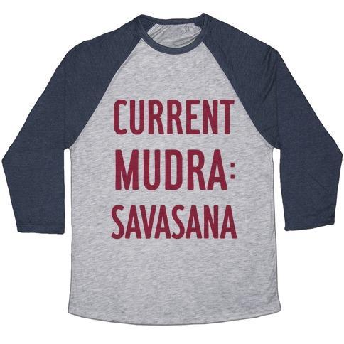Virgin Teez  Baseball Tee Unisex Tri-Blend Baseball Tee / small / Athletic Gray / Navy CURRENT MUDRA: SAVASANA UNISEX TRI-BLEND BASEBALL TEE
