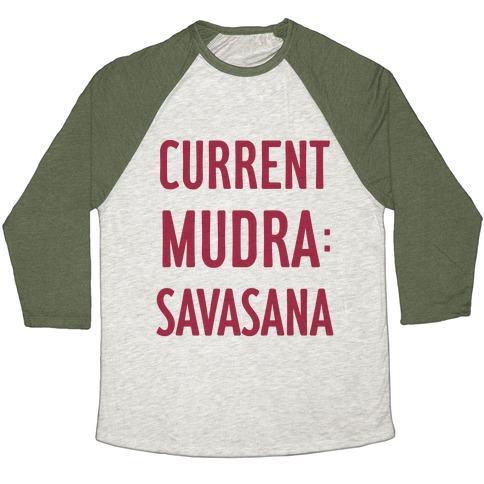 Virgin Teez  Baseball Tee Unisex Tri-Blend Baseball Tee / small / Oatmeal / Moss CURRENT MUDRA: SAVASANA UNISEX TRI-BLEND BASEBALL TEE