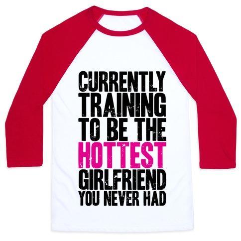 Virgin Teez  Baseball Tee Unisex Classic Baseball Tee / x-small / White/Red CURRENTLY TRAINING TO BE THE HOTTEST GIRLFRIEND UNISEX CLASSIC BASEBALL TEE