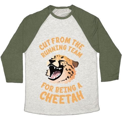 Virgin Teez  Baseball Tee Unisex Tri-Blend Baseball Tee / small / Oatmeal / Moss CUT FROM THE RUNNING TEAM FOR BEING A CHEETAH UNISEX TRI-BLEND BASEBALL TEE