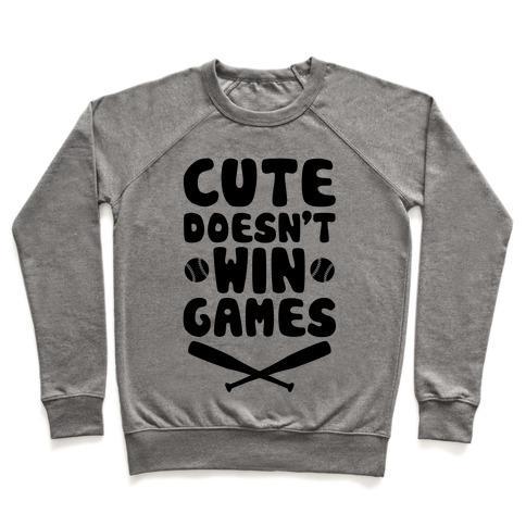Virgin Teez  Pullover Crewneck Sweatshirt / x-small / Heathered Gray CUTE DOESN'T WIN GAMES CREWNECK SWEATSHIRT