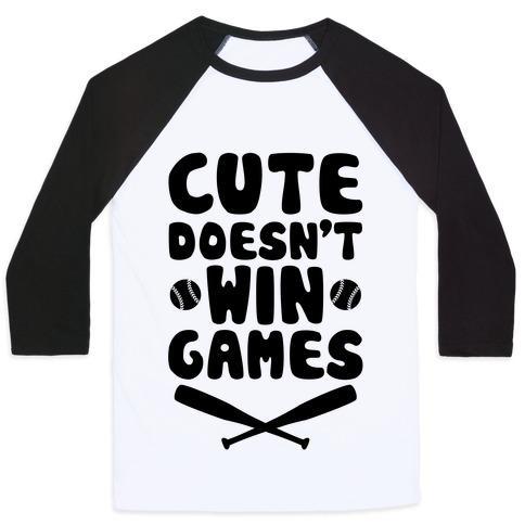 Virgin Teez  Baseball Tee Unisex Classic Baseball Tee / x-small / White/Black CUTE DOESN'T WIN GAMES UNISEX CLASSIC BASEBALL TEE