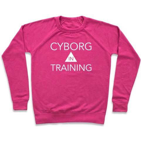 Virgin Teez  Pullover Crewneck Sweatshirt / x-small / Deep Pink CYBORG IN TRAINING CREWNECK SWEATSHIRT
