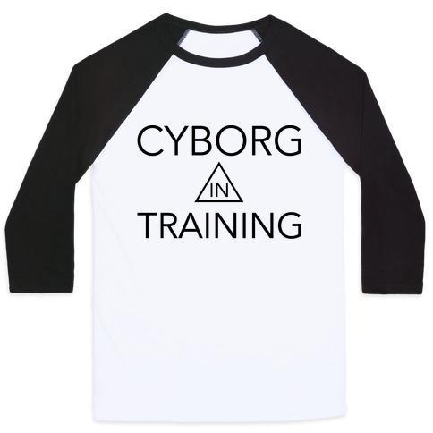 Virgin Teez  Baseball Tee Unisex Classic Baseball Tee / x-small / White/Black CYBORG IN TRAINING UNISEX CLASSIC BASEBALL TEE