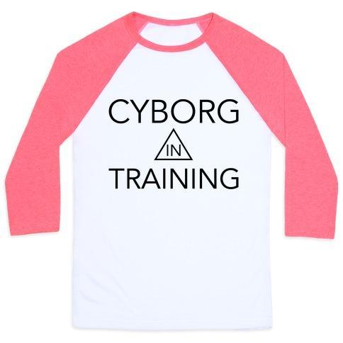 Virgin Teez  Baseball Tee Unisex Classic Baseball Tee / x-small / White/Neon Pink CYBORG IN TRAINING UNISEX CLASSIC BASEBALL TEE