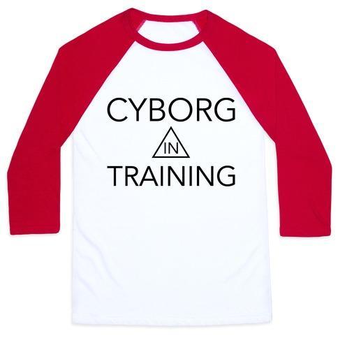 Virgin Teez  Baseball Tee Unisex Classic Baseball Tee / x-small / White/Red CYBORG IN TRAINING UNISEX CLASSIC BASEBALL TEE