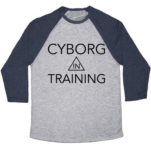 Virgin Teez  Baseball Tee Unisex Tri-Blend Baseball Tee / small / Athletic Gray / Navy CYBORG IN TRAINING UNISEX TRI-BLEND BASEBALL TEE