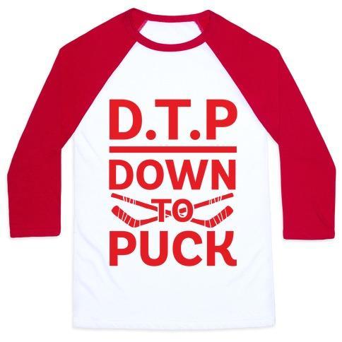 Virgin Teez  Baseball Tee Unisex Classic Baseball Tee / x-small / White/Red D.T.P (DOWN TO PUCK) UNISEX CLASSIC BASEBALL TEE