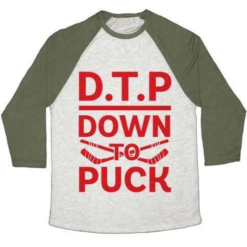 Virgin Teez  Baseball Tee Unisex Tri-Blend Baseball Tee / small / Oatmeal / Moss D.T.P (DOWN TO PUCK) UNISEX TRI-BLEND BASEBALL TEE