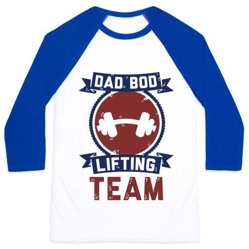 Virgin Teez  Baseball Tee Unisex Classic Baseball Tee / x-small / White/Blue DAD BOD LIFTING TEAM UNISEX CLASSIC BASEBALL TEE