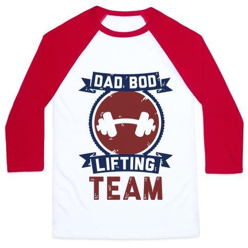 Virgin Teez  Baseball Tee Unisex Classic Baseball Tee / x-small / White/Red DAD BOD LIFTING TEAM UNISEX CLASSIC BASEBALL TEE