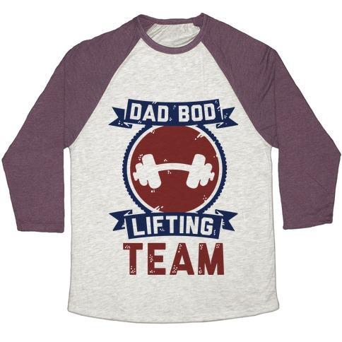 Virgin Teez  Baseball Tee Unisex Tri-Blend Baseball Tee / small / Oatmeal / Maroon DAD BOD LIFTING TEAM UNISEX TRI-BLEND BASEBALL TEE
