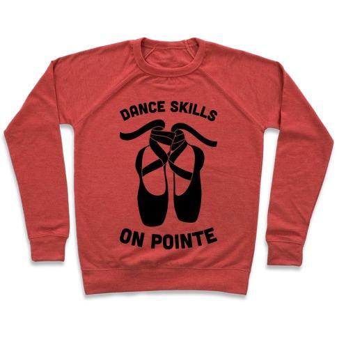 Virgin Teez  Pullover Crewneck Sweatshirt / x-small / Heathered Red DANCE SKILLS ON POINTE CREWNECK SWEATSHIRT