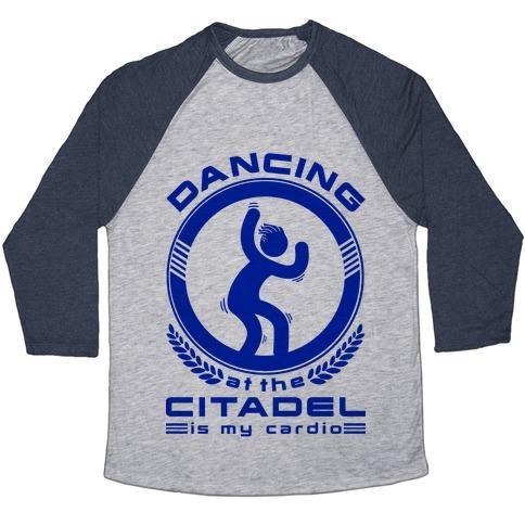 Virgin Teez  Baseball Tee Unisex Tri-Blend Baseball Tee / small / Athletic Gray / Navy DANCING AT THE CITADEL IS MY CARDIO UNISEX TRI-BLEND BASEBALL TEE