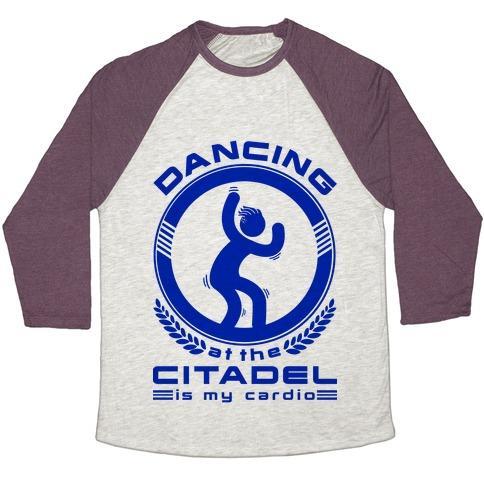 Virgin Teez  Baseball Tee Unisex Tri-Blend Baseball Tee / small / Oatmeal / Maroon DANCING AT THE CITADEL IS MY CARDIO UNISEX TRI-BLEND BASEBALL TEE