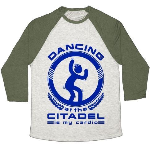 Virgin Teez  Baseball Tee Unisex Tri-Blend Baseball Tee / small / Oatmeal / Moss DANCING AT THE CITADEL IS MY CARDIO UNISEX TRI-BLEND BASEBALL TEE