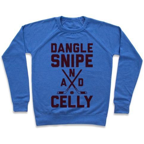 Virgin Teez  Pullover Crewneck Sweatshirt / x-small / Heathered Blue DANGLE SNIPE AND CELLY CREWNECK SWEATSHIRT