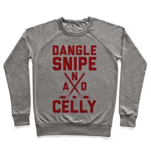 Virgin Teez  Pullover Crewneck Sweatshirt / x-small / Heathered Gray DANGLE SNIPE AND CELLY CREWNECK SWEATSHIRT