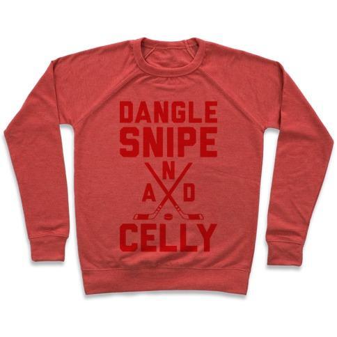 Virgin Teez  Pullover Crewneck Sweatshirt / x-small / Heathered Red DANGLE SNIPE AND CELLY CREWNECK SWEATSHIRT
