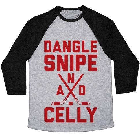 Virgin Teez  Baseball Tee Unisex Tri-Blend Baseball Tee / small / Athletic Gray / Black DANGLE SNIPE AND CELLY UNISEX TRI-BLEND BASEBALL TEE