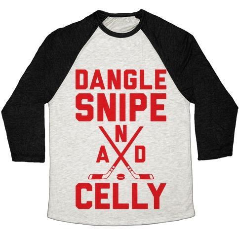 Virgin Teez  Baseball Tee Unisex Tri-Blend Baseball Tee / small / Oatmeal / Black DANGLE SNIPE AND CELLY UNISEX TRI-BLEND BASEBALL TEE