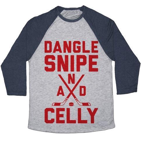 Virgin Teez  Baseball Tee Unisex Tri-Blend Baseball Tee / small / Athletic Gray / Navy DANGLE SNIPE AND CELLY UNISEX TRI-BLEND BASEBALL TEE