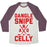 Virgin Teez  Baseball Tee Unisex Tri-Blend Baseball Tee / small / Oatmeal / Maroon DANGLE SNIPE AND CELLY UNISEX TRI-BLEND BASEBALL TEE