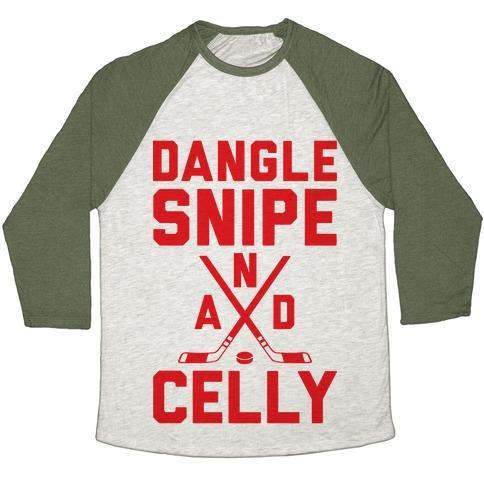 Virgin Teez  Baseball Tee Unisex Tri-Blend Baseball Tee / small / Oatmeal / Moss DANGLE SNIPE AND CELLY UNISEX TRI-BLEND BASEBALL TEE